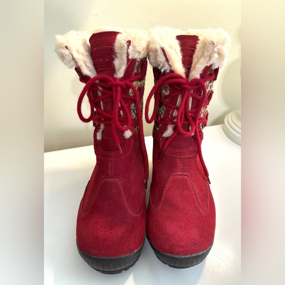 Mint BEARPAW Ophelia Boot Snow Winter Red Suede Leather Shearling Wool Lined - Picture 3 of 14
